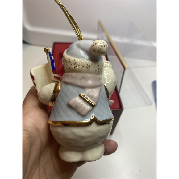 LENOX "Patriotic Snowman" 2003 Porcelain Christmas Ornament With Package - Picture 8 of 11